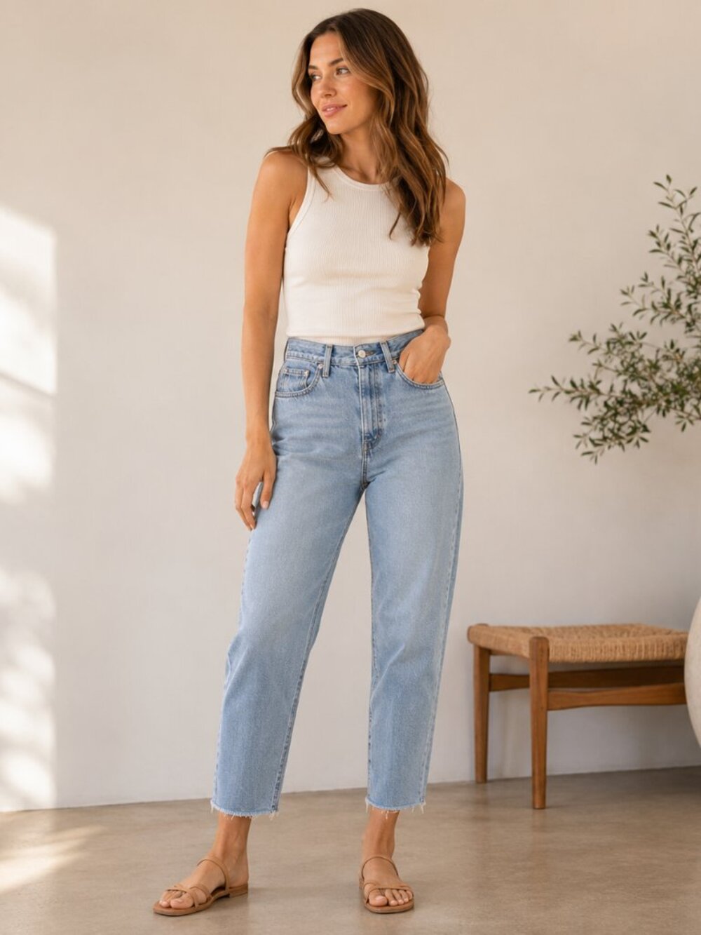 Levi's Premium High Loose Taper Jeans 26 Light Wash Raw Hem High Rise W26